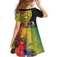 Personalised Vanuatu Torba Day Family Matching Short Sleeve Bodycon Dress and Hawaiian Shirt Coat Of Arms Mix Tropical Flowers LT14 - Polynesian Pride