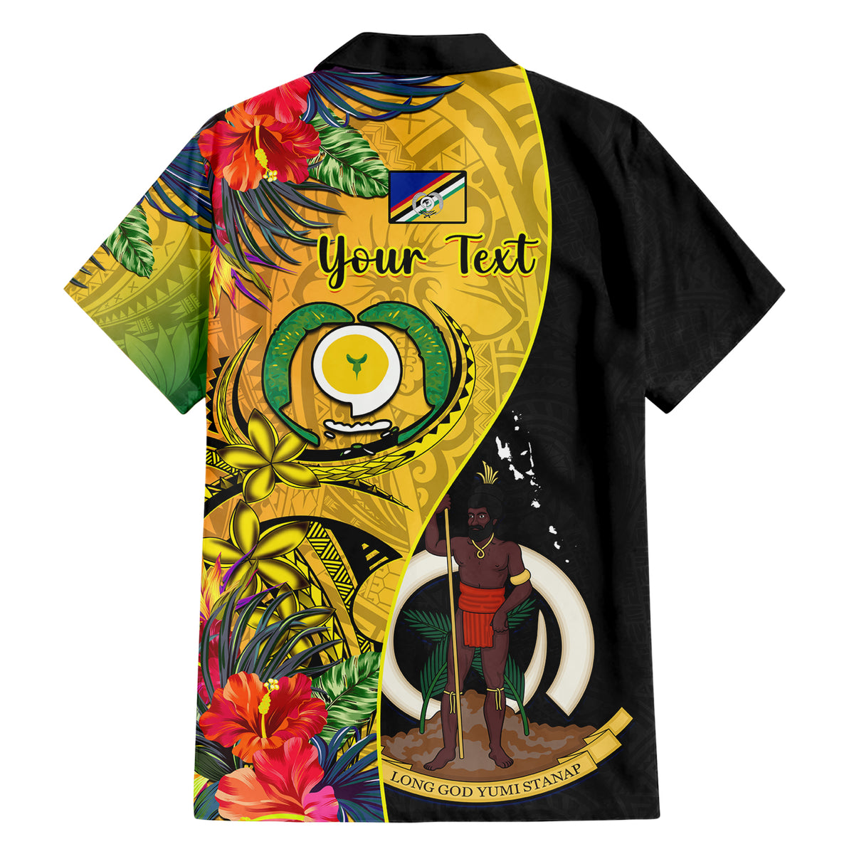 Personalised Vanuatu Torba Day Family Matching Short Sleeve Bodycon Dress and Hawaiian Shirt Coat Of Arms Mix Tropical Flowers LT14 - Polynesian Pride