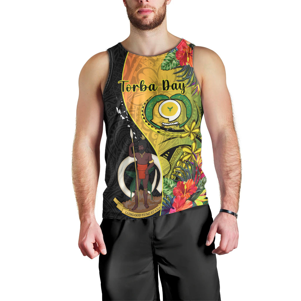 personalised-vanuatu-torba-day-men-tank-top-coat-of-arms-mix-tropical-flowers