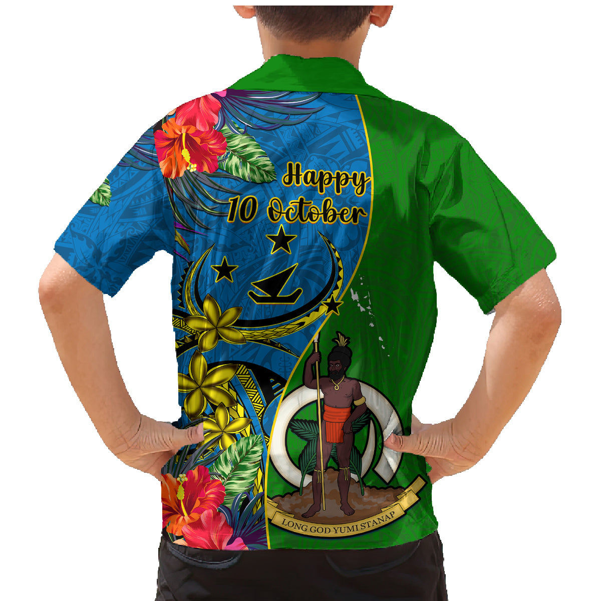 Vanuatu Malampa Day Family Matching Mermaid Dress and Hawaiian Shirt Coat Of Arms Mix Tropical Flowers LT14 - Polynesian Pride