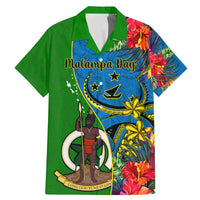 Vanuatu Malampa Day Family Matching Mermaid Dress and Hawaiian Shirt Coat Of Arms Mix Tropical Flowers LT14 Dad's Shirt - Short Sleeve Green - Polynesian Pride