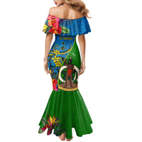Vanuatu Malampa Day Family Matching Mermaid Dress and Hawaiian Shirt Coat Of Arms Mix Tropical Flowers LT14 - Polynesian Pride