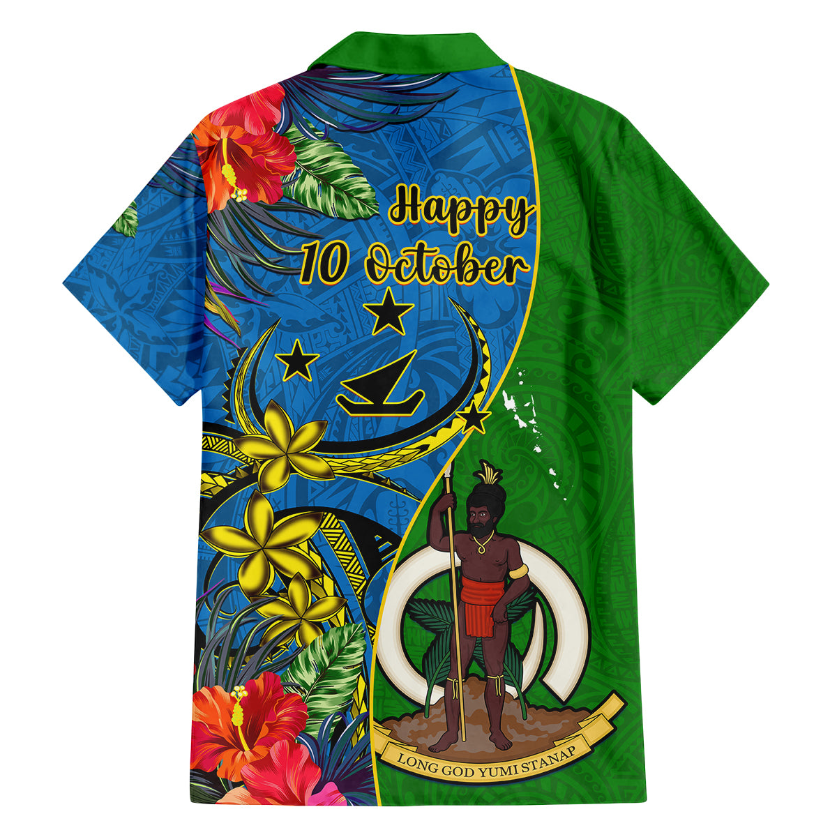 Vanuatu Malampa Day Family Matching Off Shoulder Maxi Dress and Hawaiian Shirt Coat Of Arms Mix Tropical Flowers LT14 - Polynesian Pride