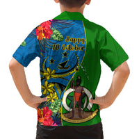 Vanuatu Malampa Day Family Matching Tank Maxi Dress and Hawaiian Shirt Coat Of Arms Mix Tropical Flowers LT14 - Polynesian Pride