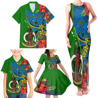 Vanuatu Malampa Day Family Matching Tank Maxi Dress and Hawaiian Shirt Coat Of Arms Mix Tropical Flowers LT14 - Polynesian Pride