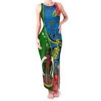 Vanuatu Malampa Day Family Matching Tank Maxi Dress and Hawaiian Shirt Coat Of Arms Mix Tropical Flowers LT14 Mom's Dress Green - Polynesian Pride