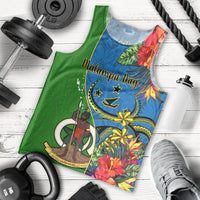 Vanuatu Malampa Day Men Tank Top Coat Of Arms Mix Tropical Flowers LT14 Green - Polynesian Pride