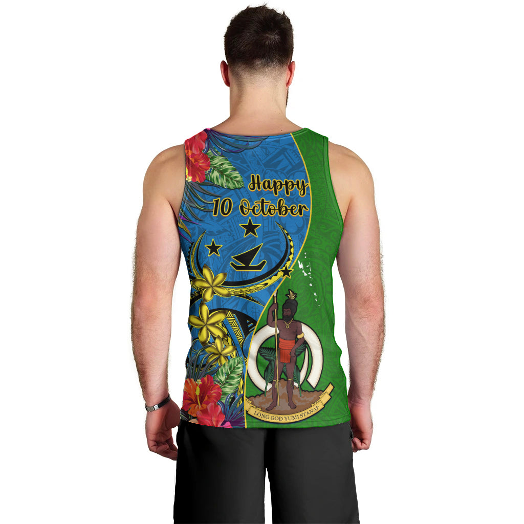 Vanuatu Malampa Day Men Tank Top Coat Of Arms Mix Tropical Flowers LT14 - Polynesian Pride