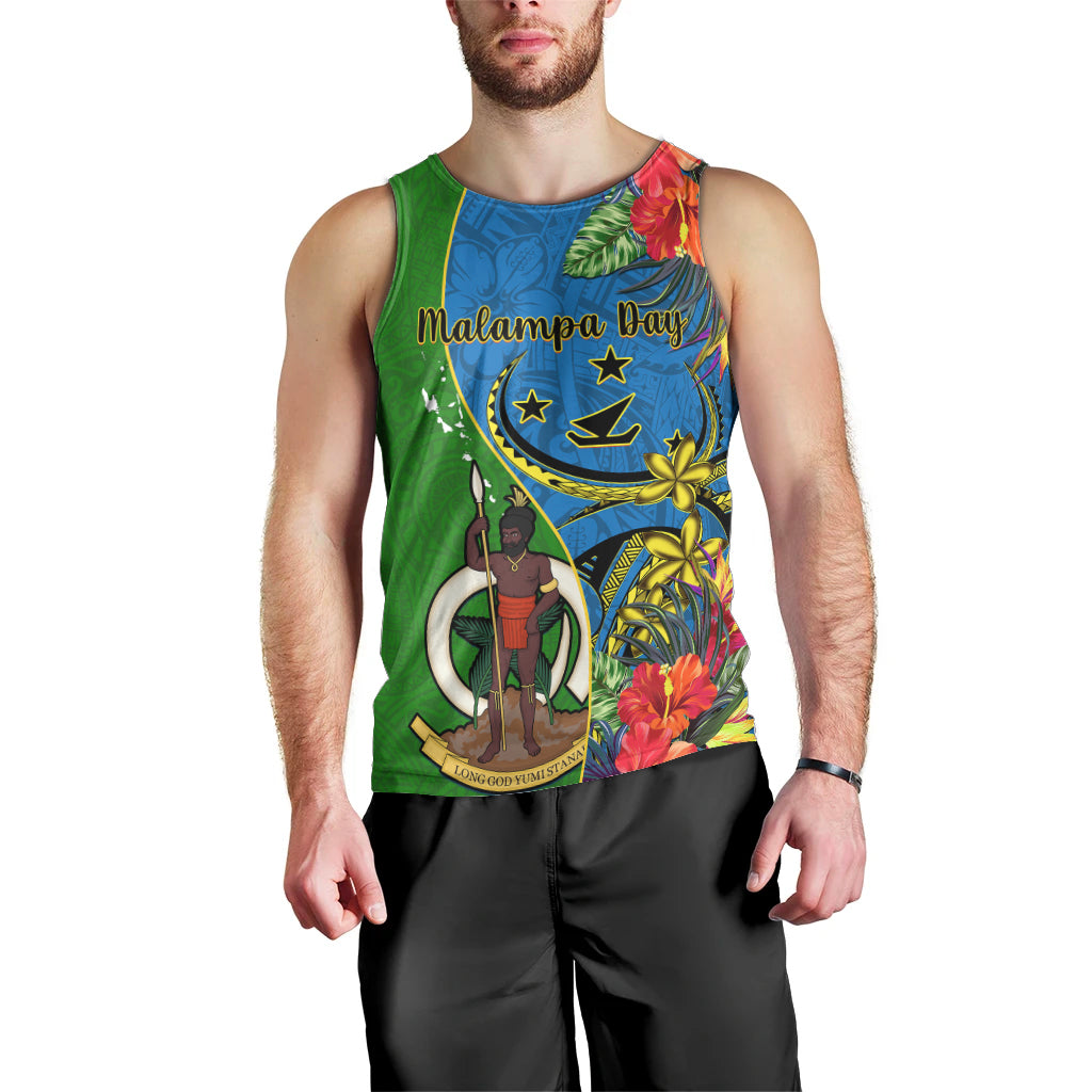 Vanuatu Malampa Day Men Tank Top Coat Of Arms Mix Tropical Flowers LT14 - Polynesian Pride