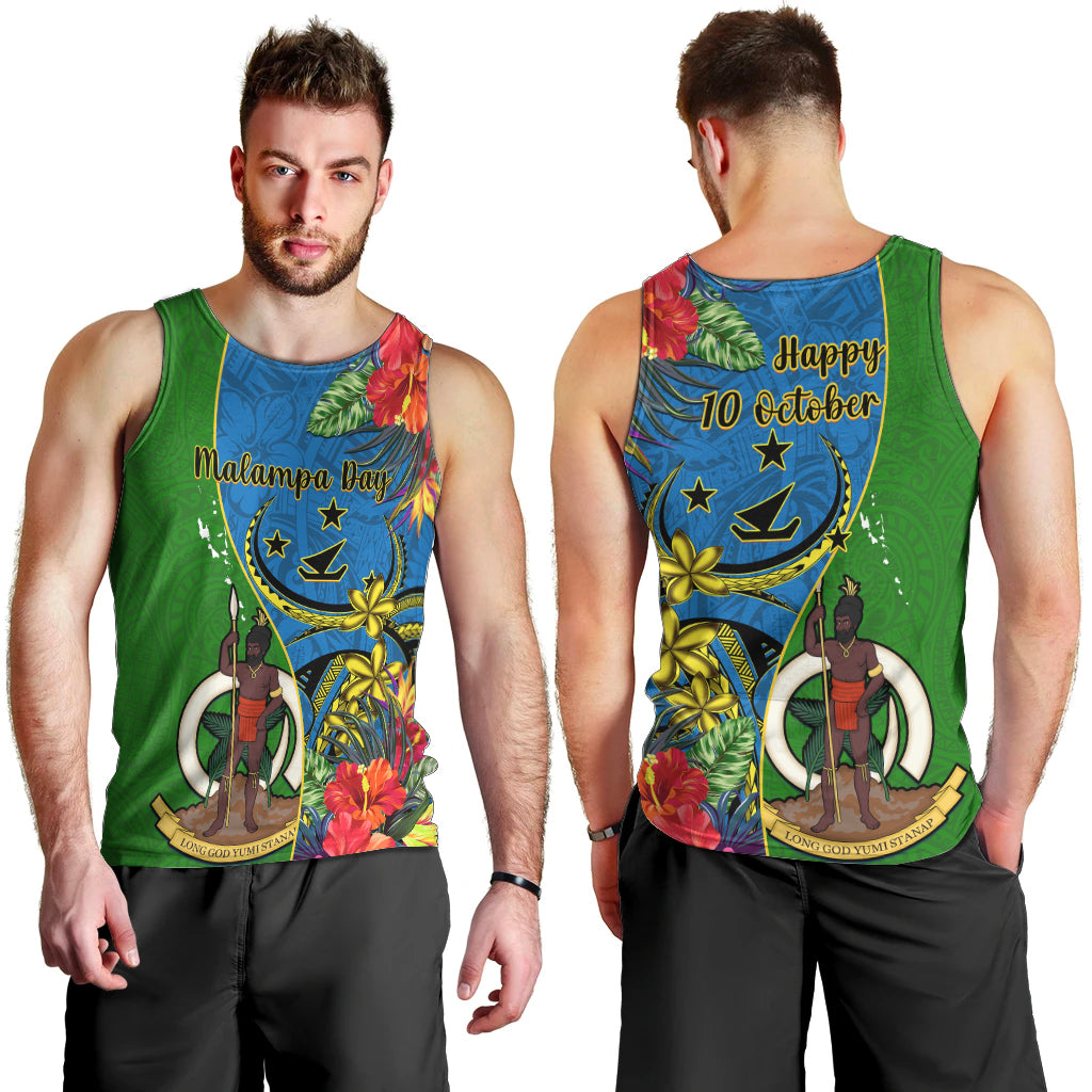 Vanuatu Malampa Day Men Tank Top Coat Of Arms Mix Tropical Flowers LT14 - Polynesian Pride