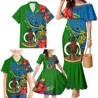 Personalised Vanuatu Malampa Day Family Matching Mermaid Dress and Hawaiian Shirt Coat Of Arms Mix Tropical Flowers LT14 - Polynesian Pride