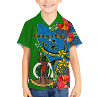 Personalised Vanuatu Malampa Day Family Matching Off Shoulder Maxi Dress and Hawaiian Shirt Coat Of Arms Mix Tropical Flowers LT14 Son's Shirt Green - Polynesian Pride