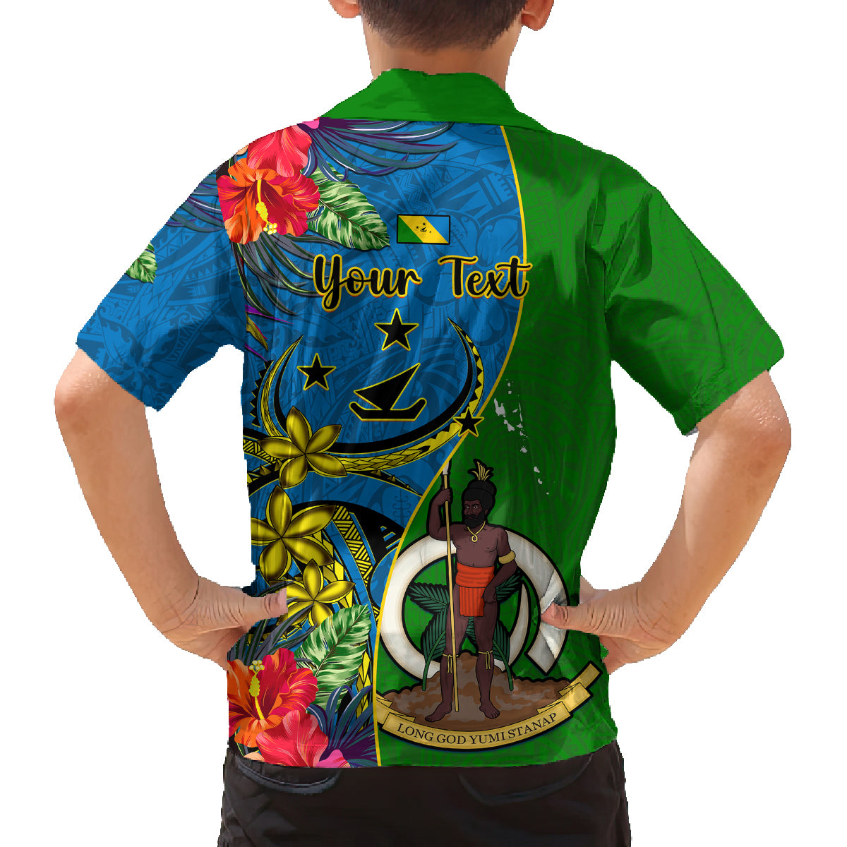 Personalised Vanuatu Malampa Day Family Matching Tank Maxi Dress and Hawaiian Shirt Coat Of Arms Mix Tropical Flowers LT14 - Polynesian Pride