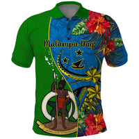 Personalised Vanuatu Malampa Day Polo Shirt Coat Of Arms Mix Tropical Flowers LT14 Green - Polynesian Pride