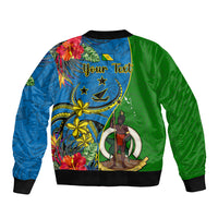 personalised-vanuatu-malampa-day-sleeve-zip-bomber-jacket-coat-of-arms-mix-tropical-flowers