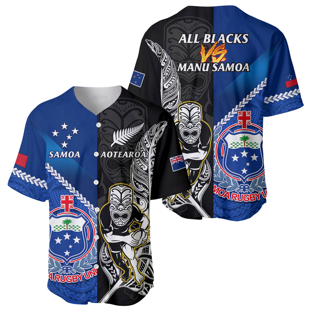New Zealand And Samoa Rugby Baseball Jersey All Black Tiki Fern Mix Manu Samoa 2023 World Cup LT14 - Polynesian Pride