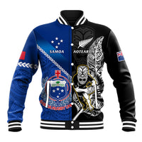 Custom New Zealand And Samoa Rugby Baseball Jacket All Black Tiki Fern Mix Manu Samoa 2023 World Cup LT14 Unisex Black - Polynesian Pride