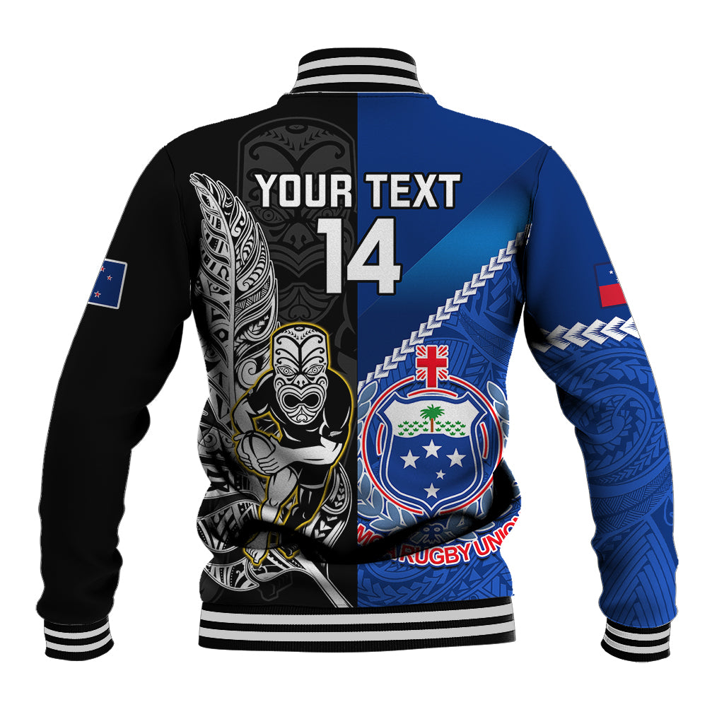 Custom New Zealand And Samoa Rugby Baseball Jacket All Black Tiki Fern Mix Manu Samoa 2023 World Cup LT14 - Polynesian Pride