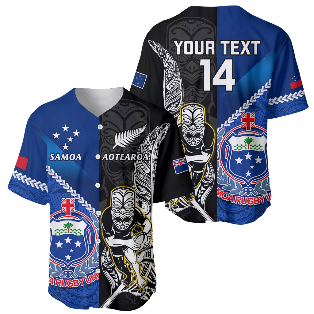 Custom New Zealand And Samoa Rugby Baseball Jersey All Black Tiki Fern Mix Manu Samoa 2023 World Cup LT14 - Polynesian Pride