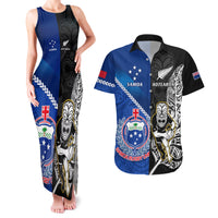 Custom New Zealand And Samoa Rugby Couples Matching Tank Maxi Dress and Hawaiian Shirt All Black Tiki Fern Mix Manu Samoa 2023 World Cup LT14 Black - Polynesian Pride