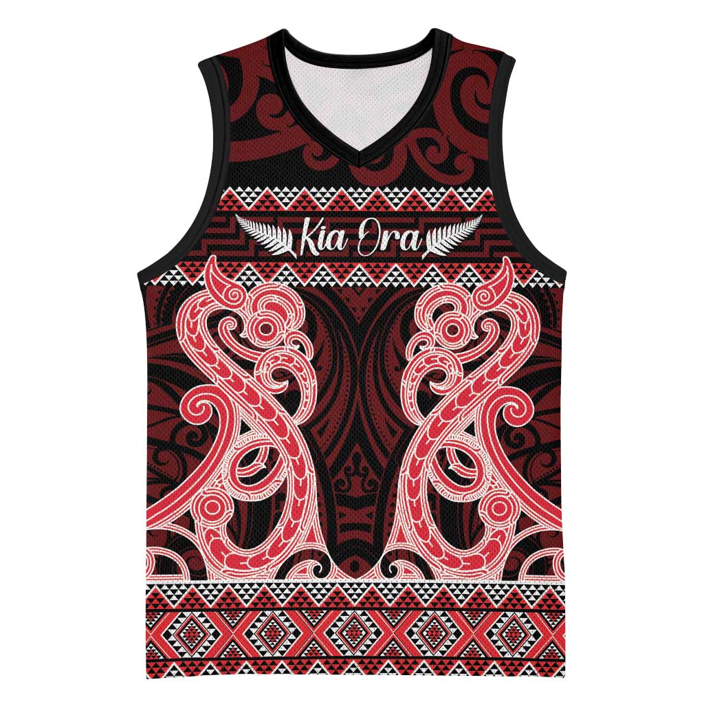 Kia Ora New Zealand Basketball Jersey Maori Language Week Whero Taniko Motif - Polynesian Pride
