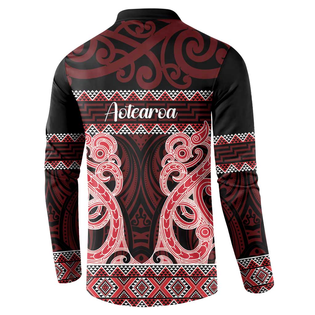 Kia Ora New Zealand Button Sweatshirt Maori Language Week Whero Taniko Motif - Polynesian Pride