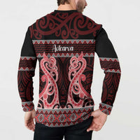 Kia Ora New Zealand Button Sweatshirt Maori Language Week Whero Taniko Motif - Polynesian Pride