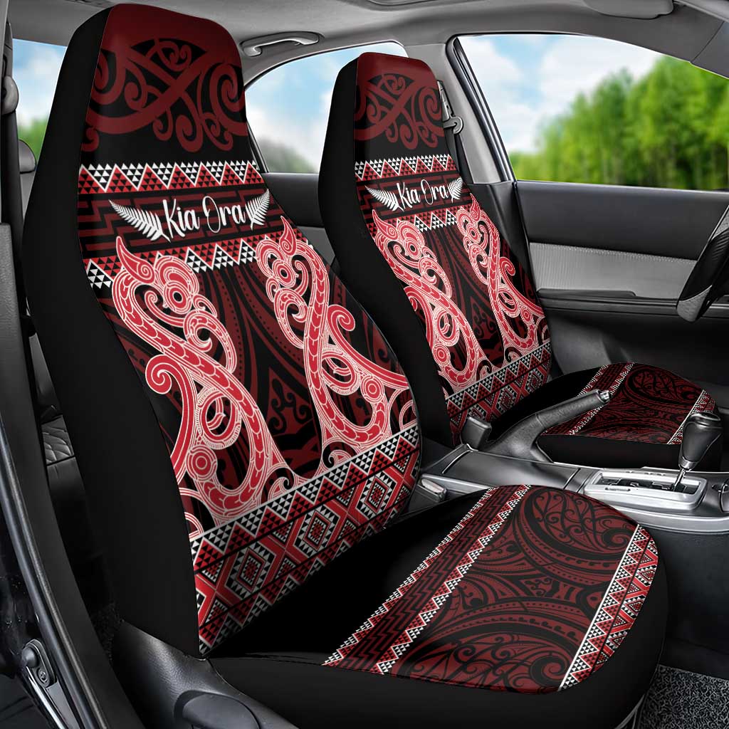 Kia Ora New Zealand Car Seat Cover Maori Language Week Whero Taniko Motif - Polynesian Pride