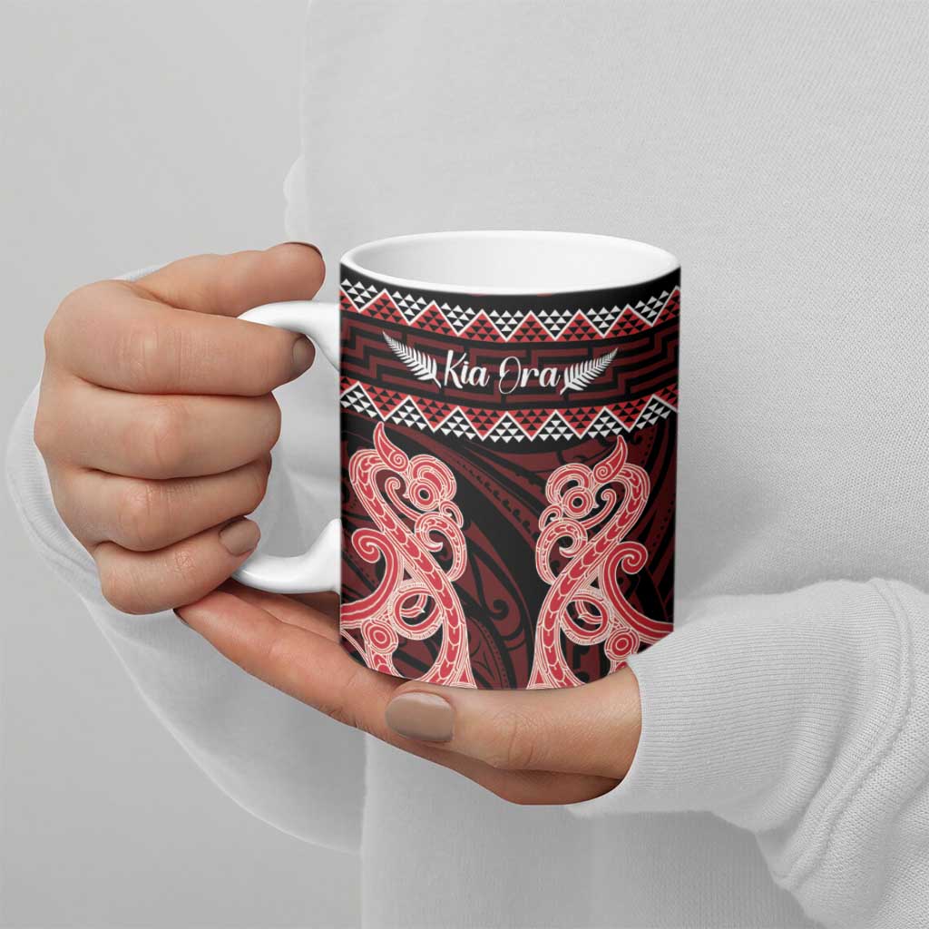 Kia Ora New Zealand Ceramic Mug Maori Language Week Whero Taniko Motif - Polynesian Pride