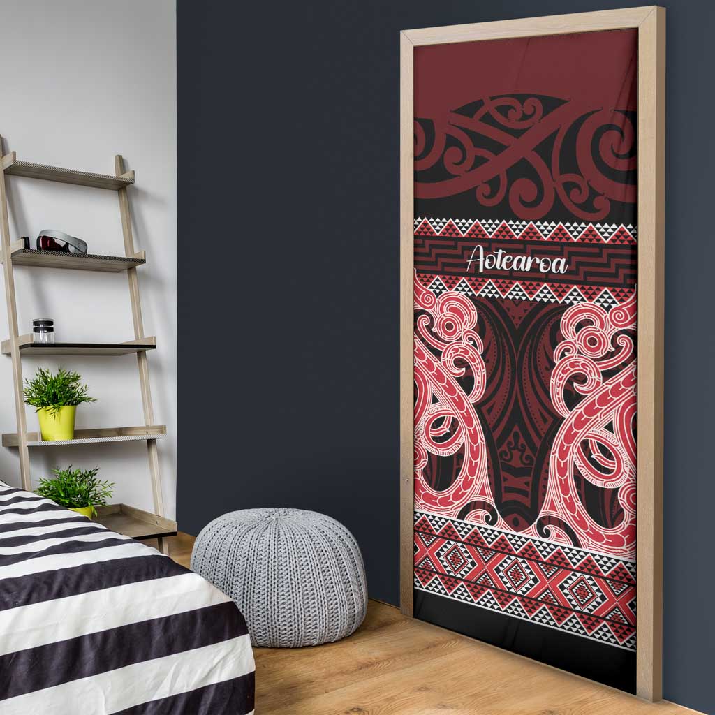 Kia Ora New Zealand Door Cover Maori Language Week Whero Taniko Motif - Polynesian Pride