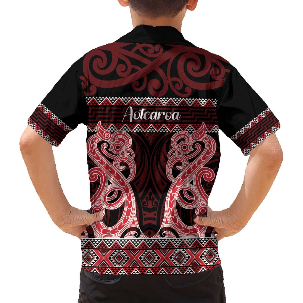 Kia Ora New Zealand Family Matching Long Sleeve Bodycon Dress and Hawaiian Shirt Maori Language Week Whero Taniko Motif - Polynesian Pride