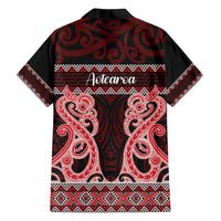 Kia Ora New Zealand Family Matching Off Shoulder Maxi Dress and Hawaiian Shirt Maori Language Week Whero Taniko Motif - Polynesian Pride