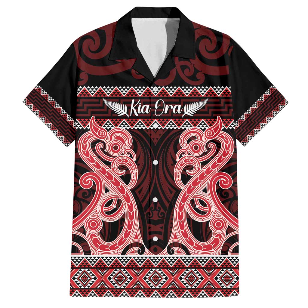 Kia Ora New Zealand Family Matching Off Shoulder Short Dress and Hawaiian Shirt Maori Language Week Whero Taniko Motif - Polynesian Pride