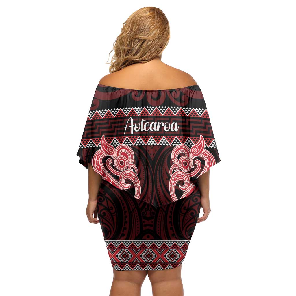 Kia Ora New Zealand Family Matching Off Shoulder Short Dress and Hawaiian Shirt Maori Language Week Whero Taniko Motif - Polynesian Pride