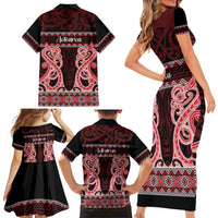 Kia Ora New Zealand Family Matching Short Sleeve Bodycon Dress and Hawaiian Shirt Maori Language Week Whero Taniko Motif - Polynesian Pride