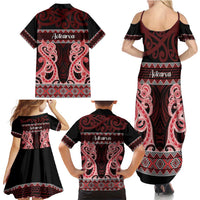 Kia Ora New Zealand Family Matching Summer Maxi Dress and Hawaiian Shirt Maori Language Week Whero Taniko Motif - Polynesian Pride