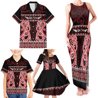 Kia Ora New Zealand Family Matching Tank Maxi Dress and Hawaiian Shirt Maori Language Week Whero Taniko Motif - Polynesian Pride