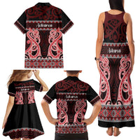 Kia Ora New Zealand Family Matching Tank Maxi Dress and Hawaiian Shirt Maori Language Week Whero Taniko Motif - Polynesian Pride
