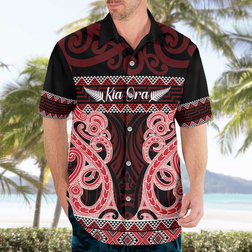 Kia Ora New Zealand Hawaiian Shirt Maori Language Week Whero Taniko Motif - Polynesian Pride