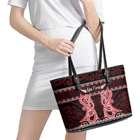 Kia Ora New Zealand Leather Tote Bag Maori Language Week Whero Taniko Motif - Polynesian Pride