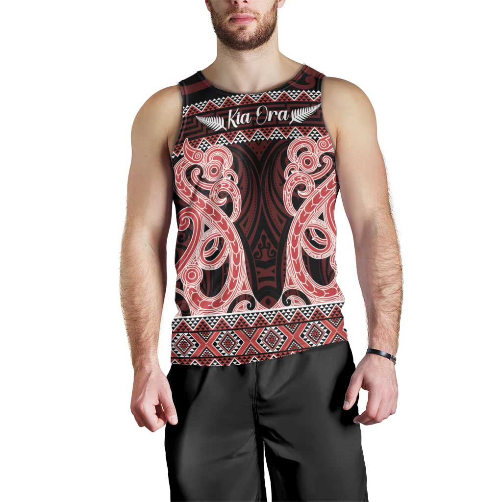 Kia Ora New Zealand Men Tank Top Maori Language Week Whero Taniko Motif - Polynesian Pride