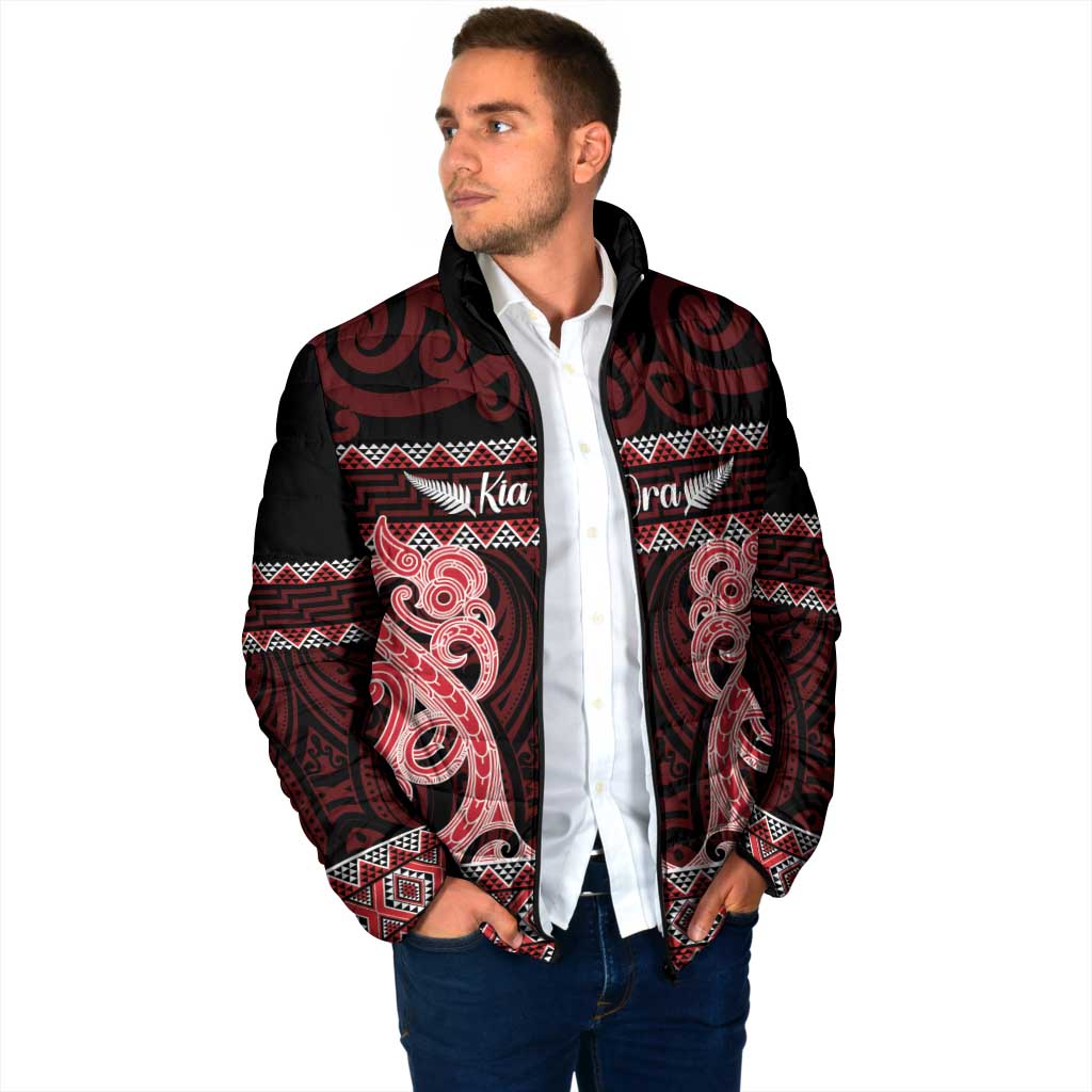 Kia Ora New Zealand Padded Jacket Maori Language Week Whero Taniko Motif - Polynesian Pride