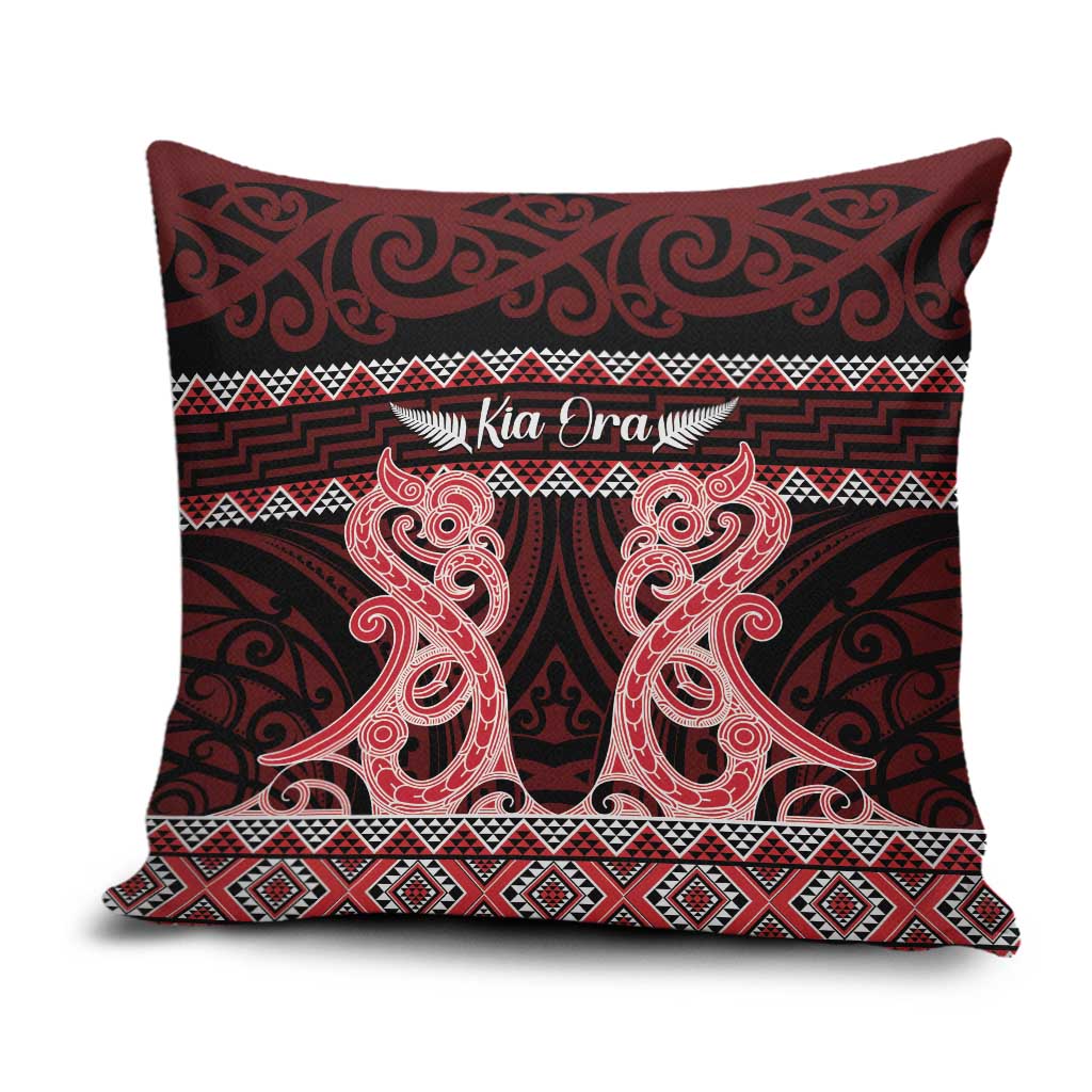 Kia Ora New Zealand Pillow Cover Maori Language Week Whero Taniko Motif LT14 Red - Polynesian Pride