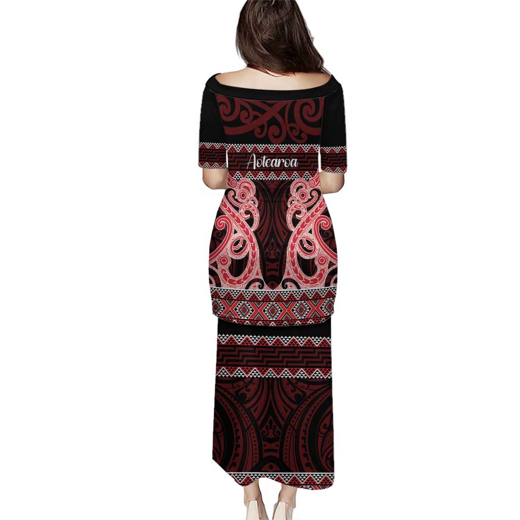 Kia Ora New Zealand Puletasi Maori Language Week Whero Taniko Motif LT14 - Polynesian Pride