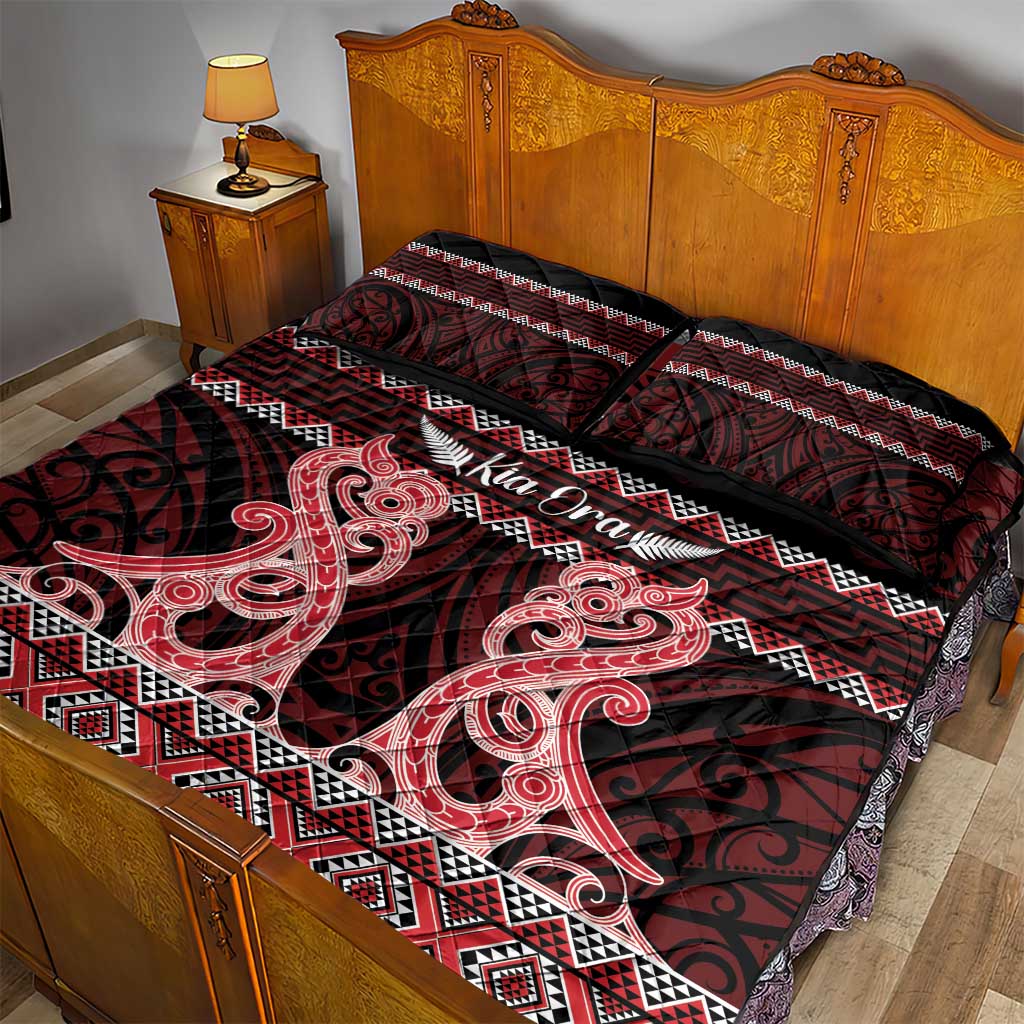 Kia Ora New Zealand Quilt Bed Set Maori Language Week Whero Taniko Motif - Polynesian Pride