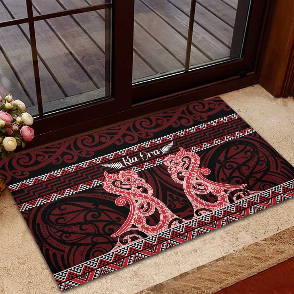 Kia Ora New Zealand Rubber Doormat Maori Language Week Whero Taniko Motif - Polynesian Pride