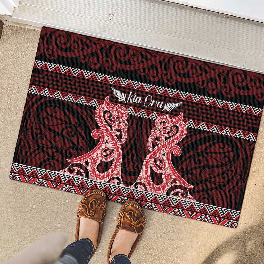 Kia Ora New Zealand Rubber Doormat Maori Language Week Whero Taniko Motif - Polynesian Pride