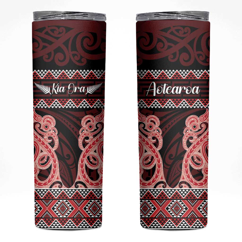 Kia Ora New Zealand Skinny Tumbler Maori Language Week Whero Taniko Motif - Polynesian Pride