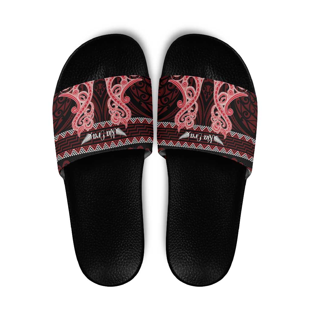 Kia Ora New Zealand Slide Sandals Maori Language Week Whero Taniko Motif LT14 Red - Polynesian Pride