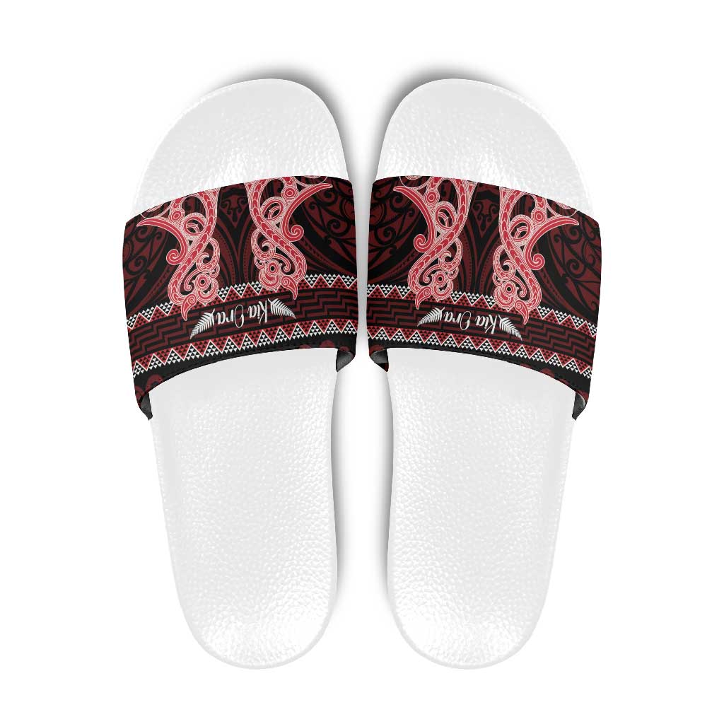 Kia Ora New Zealand Slide Sandals Maori Language Week Whero Taniko Motif LT14 Red - Polynesian Pride